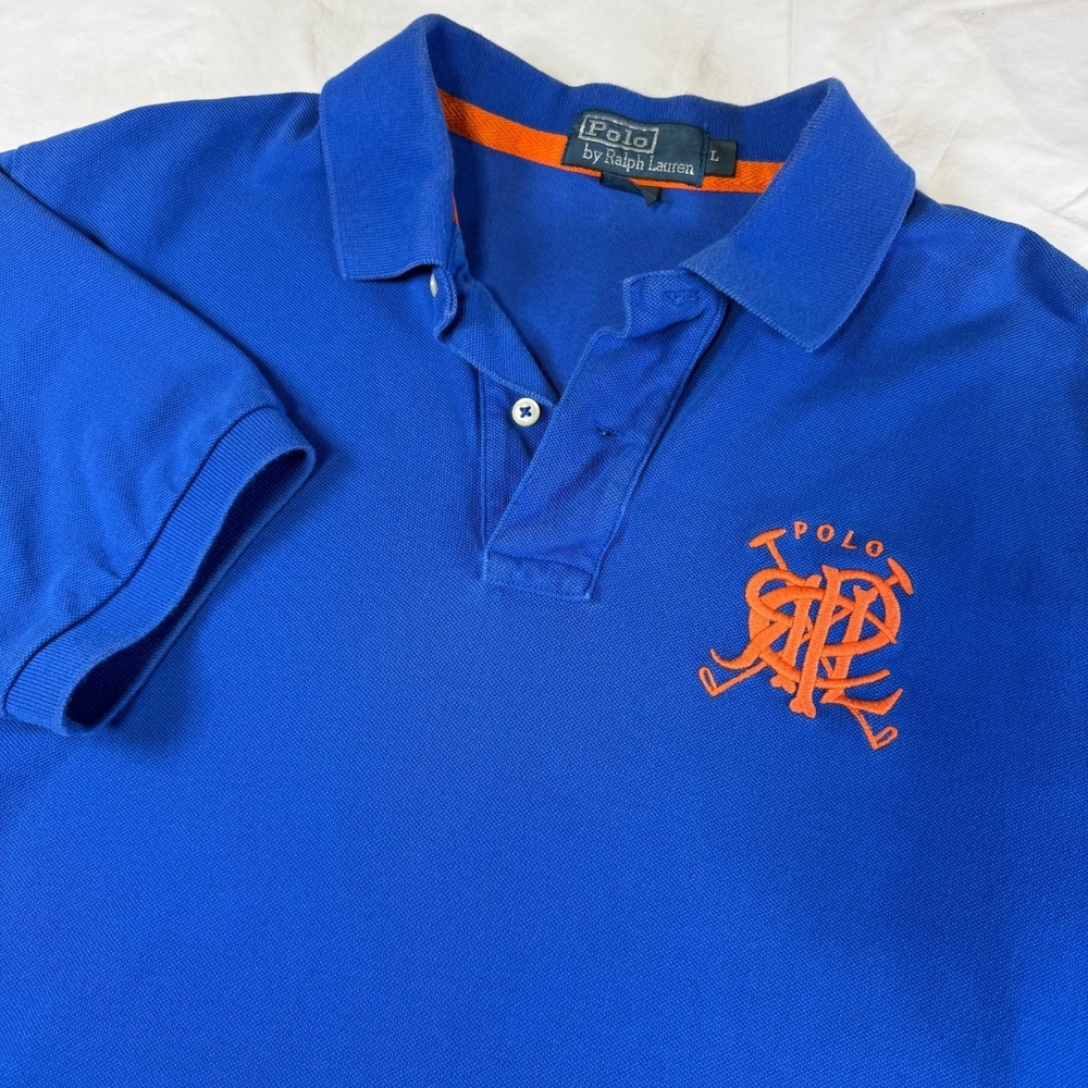 Polo Ralph Lauren Blue Shirt Orange Crossed Mallets RLPC Men's Size Large L